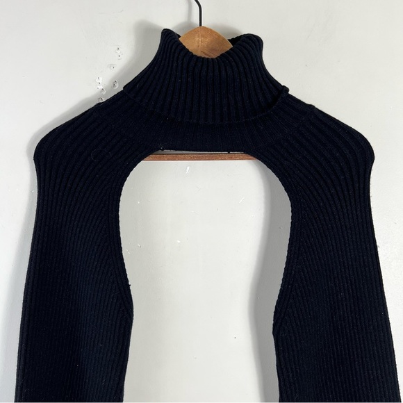 Zara Women’s Black Ribbed Knit Arm Warmer Turtleneck Size Medium Bubble Sleeve - Picture 9 of 13